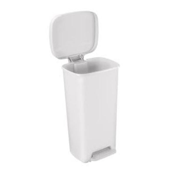 Can Trash Plastic 13gal Step-On Pedal Overlapping Lid White Rectangle Each